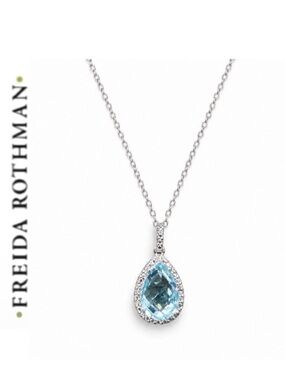 Freida Rothman Vault Sky Blue Topaz & Cubic Zirconia Sterling Silver Necklace